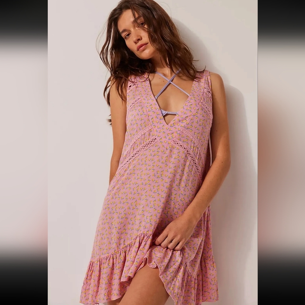 Free People Let It Happen Mini Lemons Pink NWOT